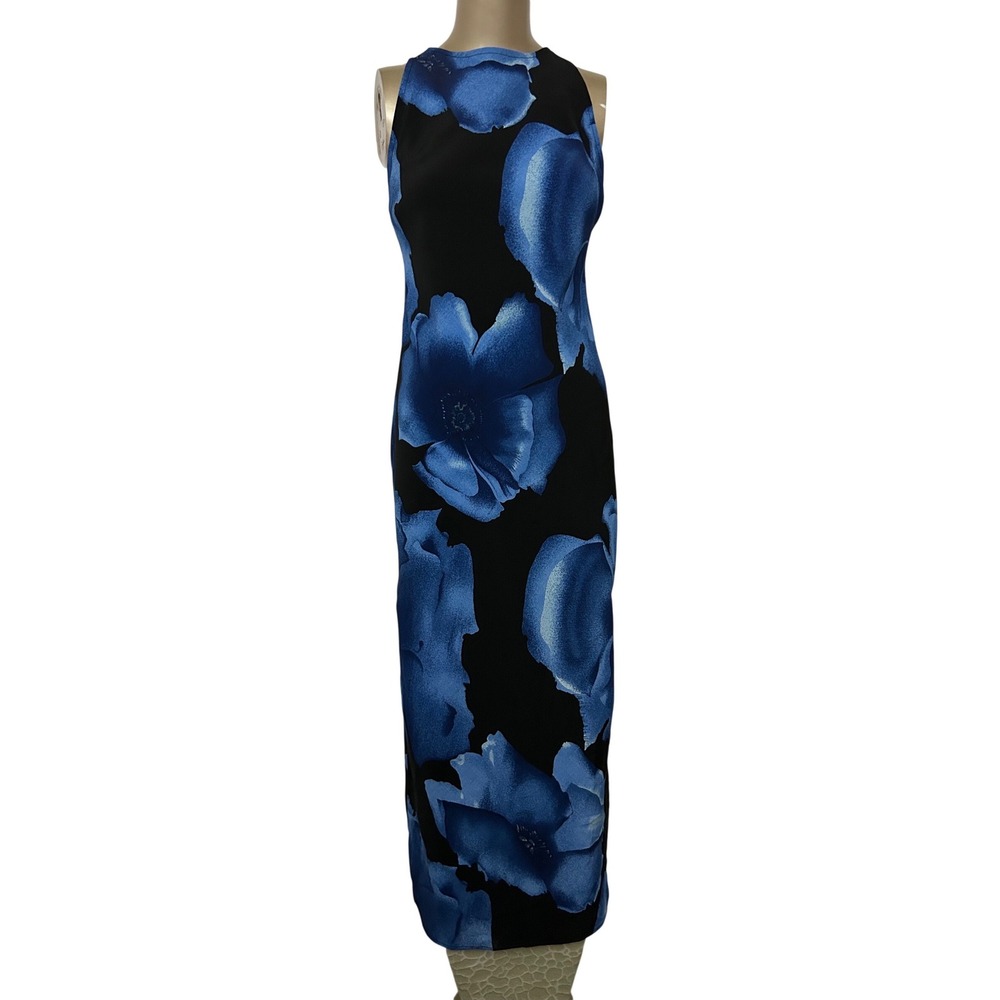 Rue21 Style Vintage Blue Floral Criss Cross Back Maxi Y2K Dress 5 Black Column